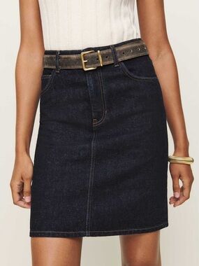 Reformation Mona Mid Rise Denim Skirt Blue - Size 29